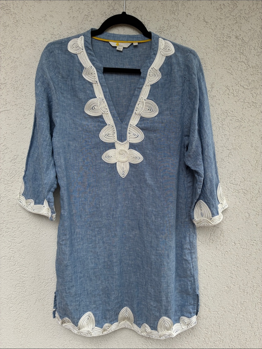 Boden blue linen V- neck with ribbon details tunic top or dress
